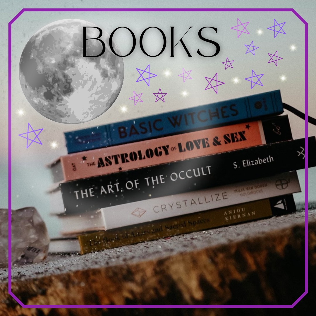 Stack of books with moon around it