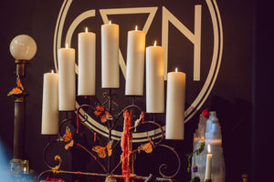 Altar at Coven with Logo on Wall 