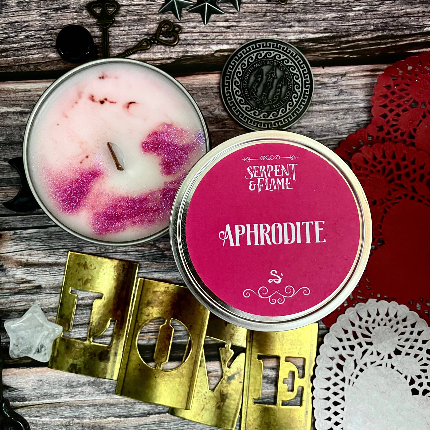 Aphrodite Candle, Passion Fruit Tea Patchouli: 6.5oz Candle Tin